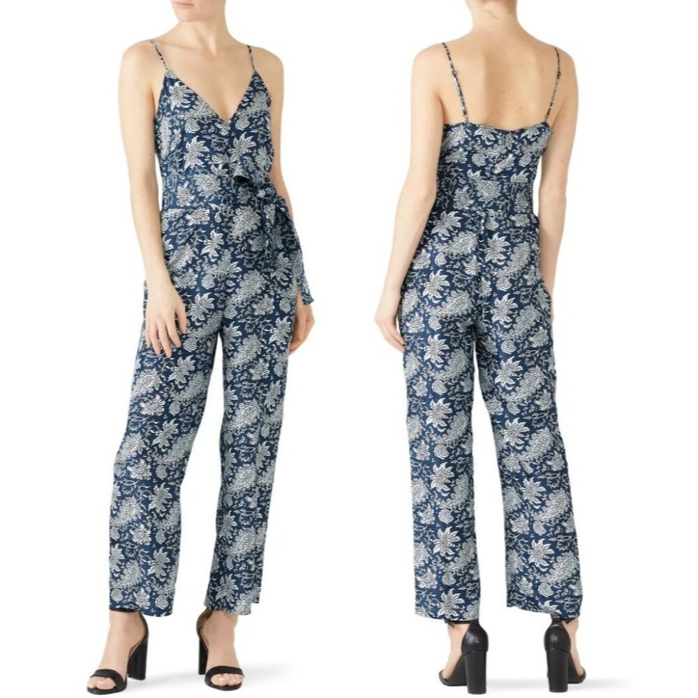 Apiece Apart Jumsuit Women 4 Blue Silk Floral Paisley Ostrea Tank Boho Cottage